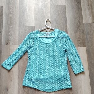 JM Collection Turquoise Crochet Accent Top